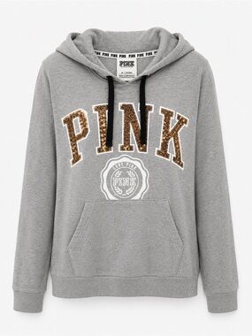 PINK Victoria's Secret Gray Hoodie with Gold Sequin Logo